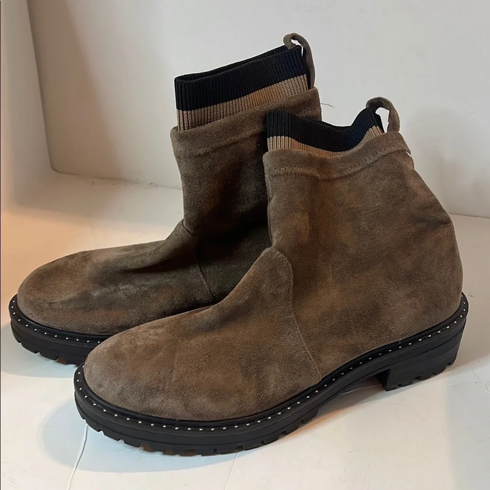 B-Yellow Box Brown Ankle Booties with Suede Finish